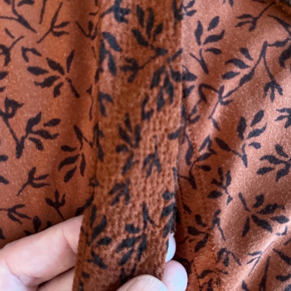 Style & Co Adobe Orange w pattern Peasant Blouse Tie V-Neck ¾ sleeve SzL - Picture 4 of 6